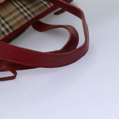 BURBERRYSs Nova Check Hand Bag Canvas Beige Red Auth yk12931