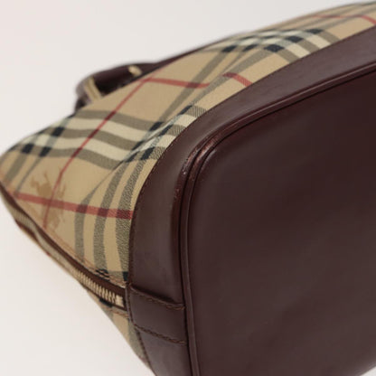 BURBERRY Nova Check Hand Bag PVC Leather Beige Auth yk13293