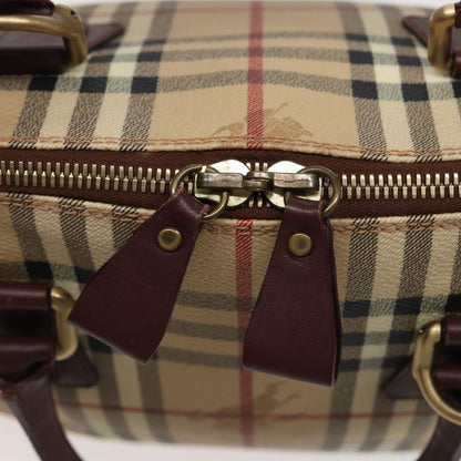 BURBERRY Nova Check Hand Bag PVC Leather Beige Auth yk13293