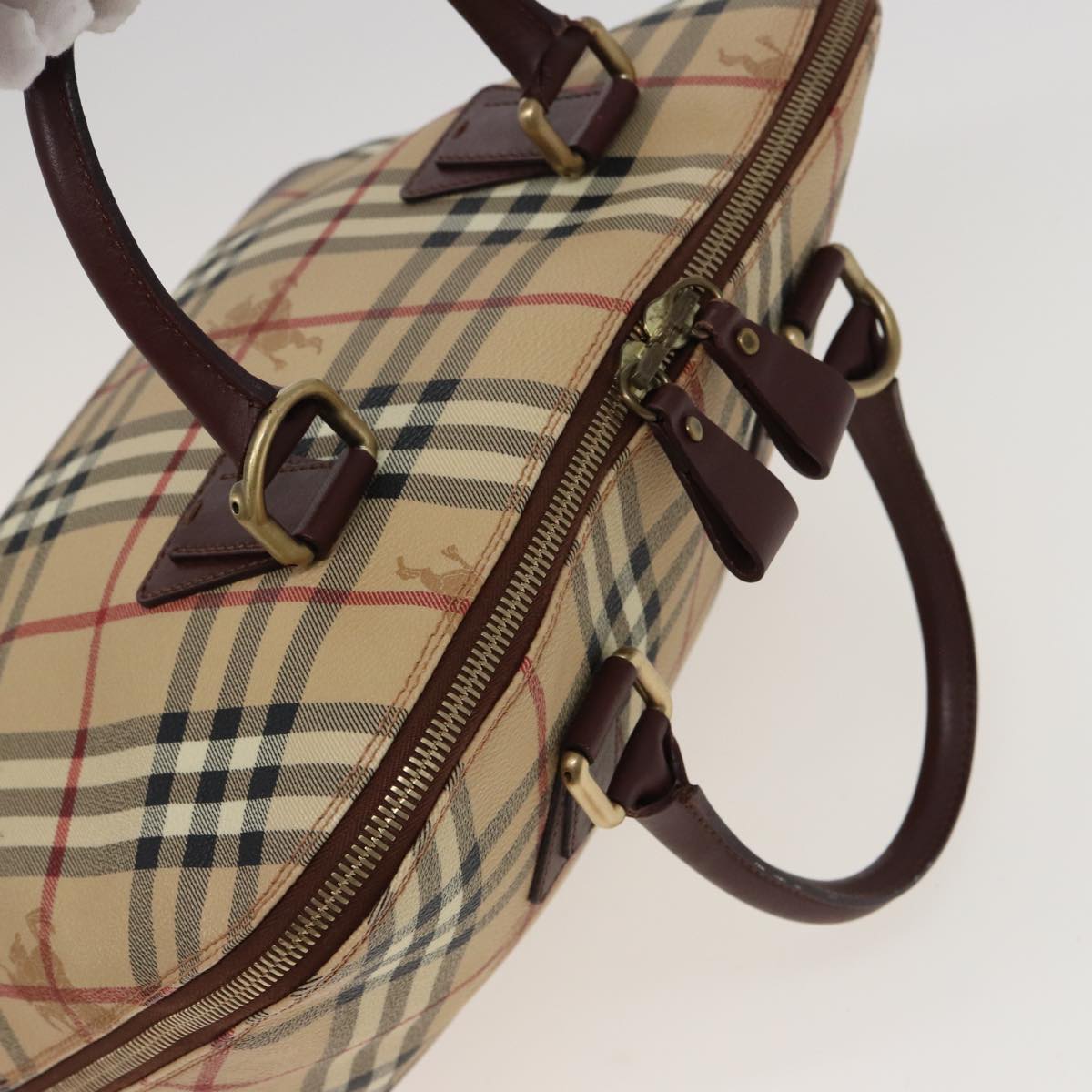 BURBERRY Nova Check Hand Bag PVC Leather Beige Auth yk13293