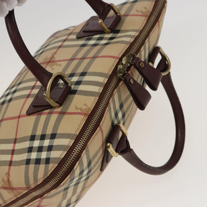 BURBERRY Nova Check Hand Bag PVC Leather Beige Auth yk13293