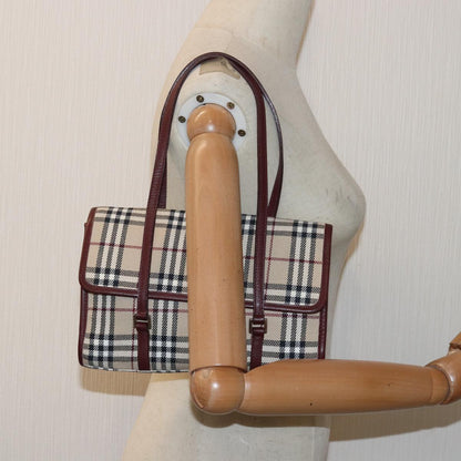 BURBERRY Nova Check Hand Bag Canvas Beige Auth yk13611