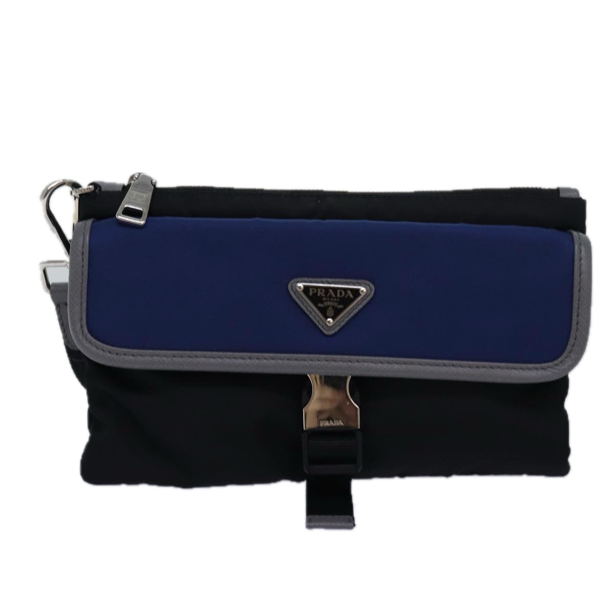 PRADA Clutch Bag Nylon Black Blue 2NH011 Auth yk13704