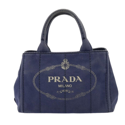 PRADA Canapa PM Hand Bag Canvas Navy Auth yk13712