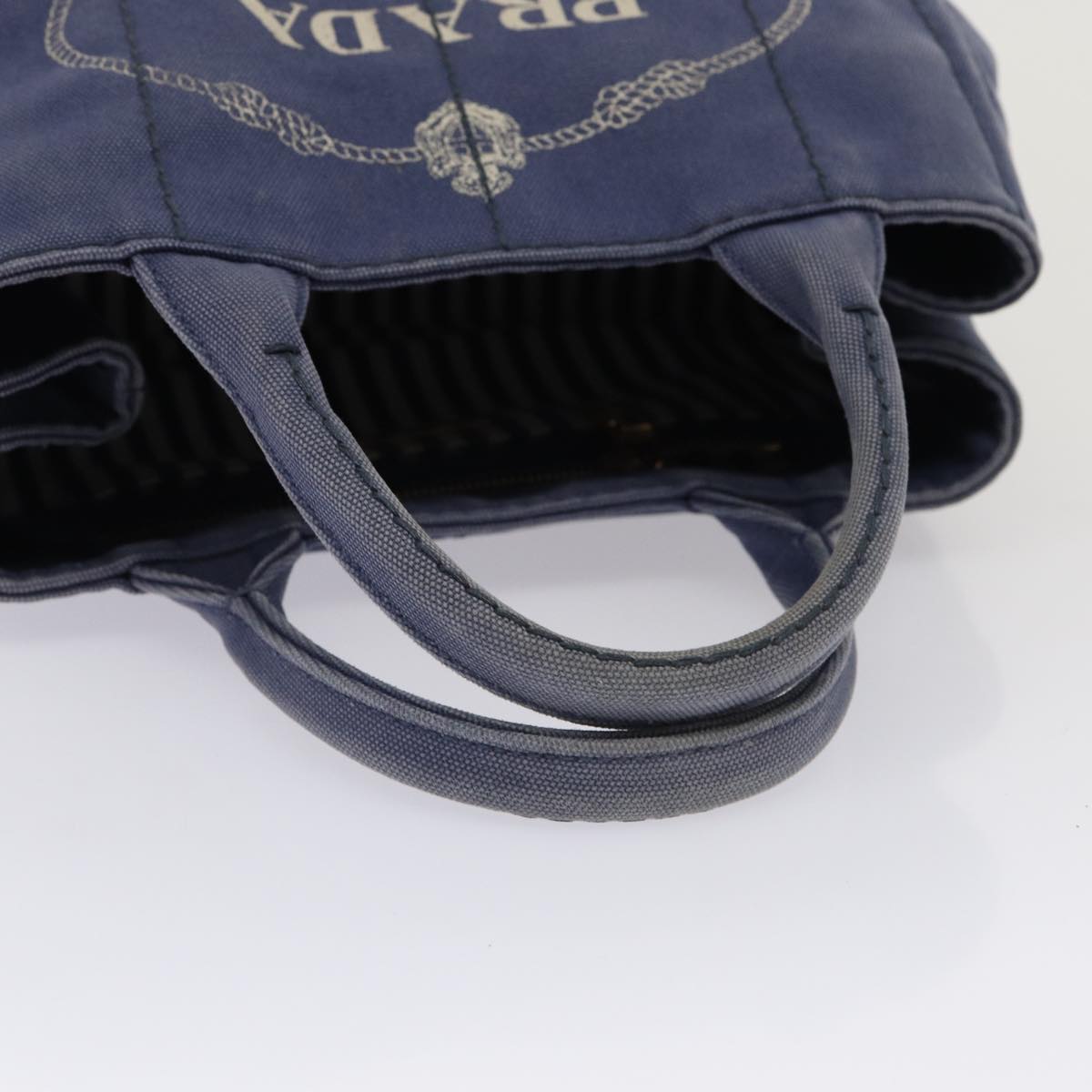 PRADA Canapa PM Hand Bag Canvas Navy Auth yk13712