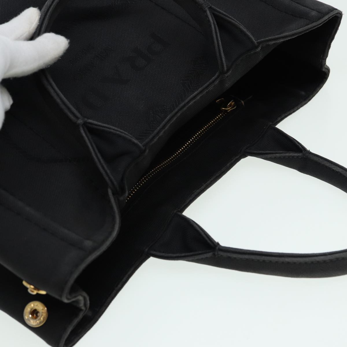 PRADA Canapa PM Hand Bag Canvas Black Auth yk13957