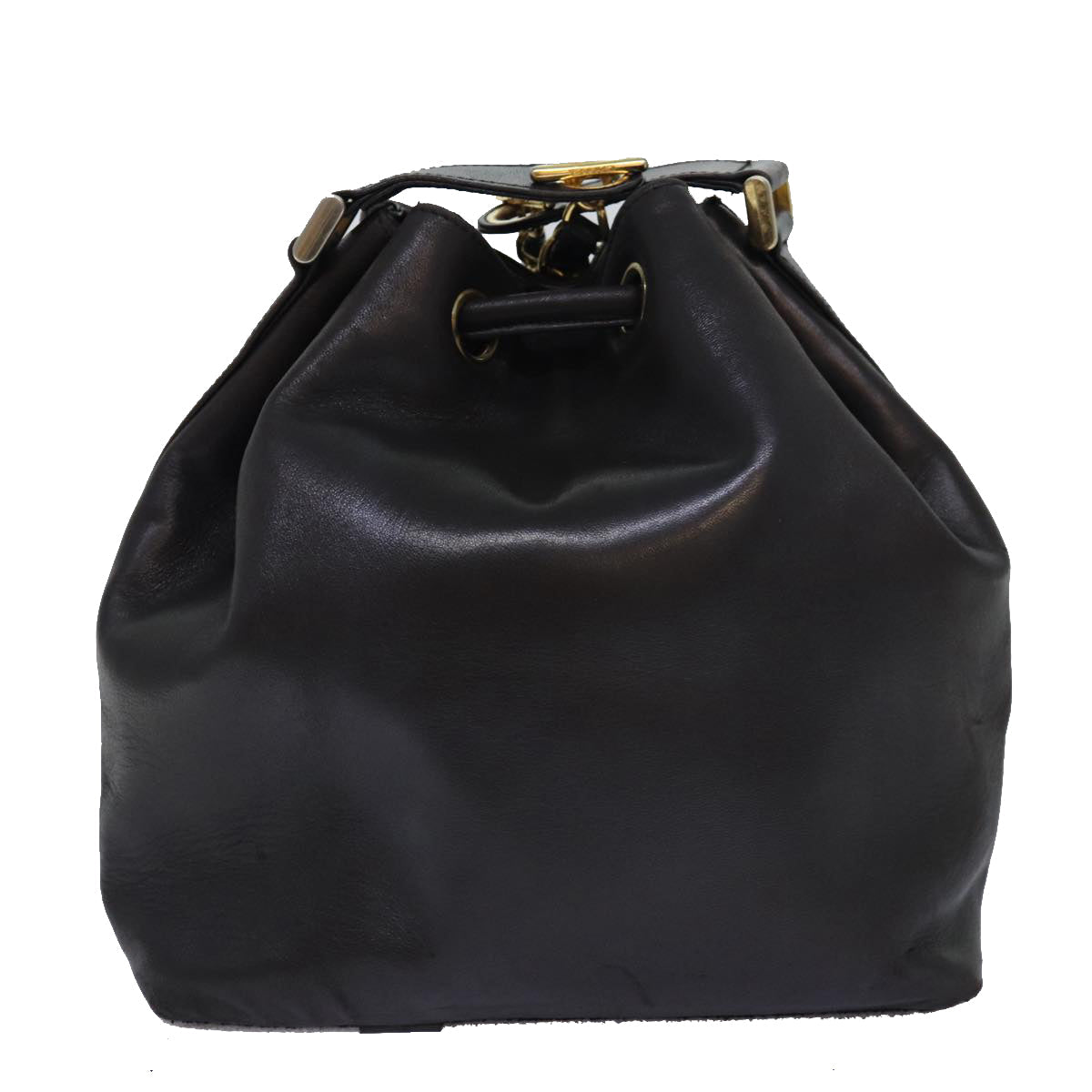 Chanel COCO Mark Drawstring Chain Shoulder Bag Leather Brown CC Auth yk