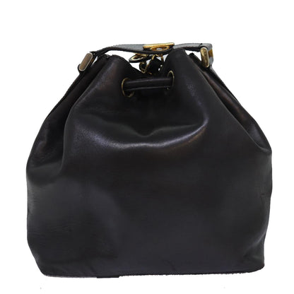 Chanel COCO Mark Drawstring Chain Shoulder Bag Leather Brown CC Auth yk