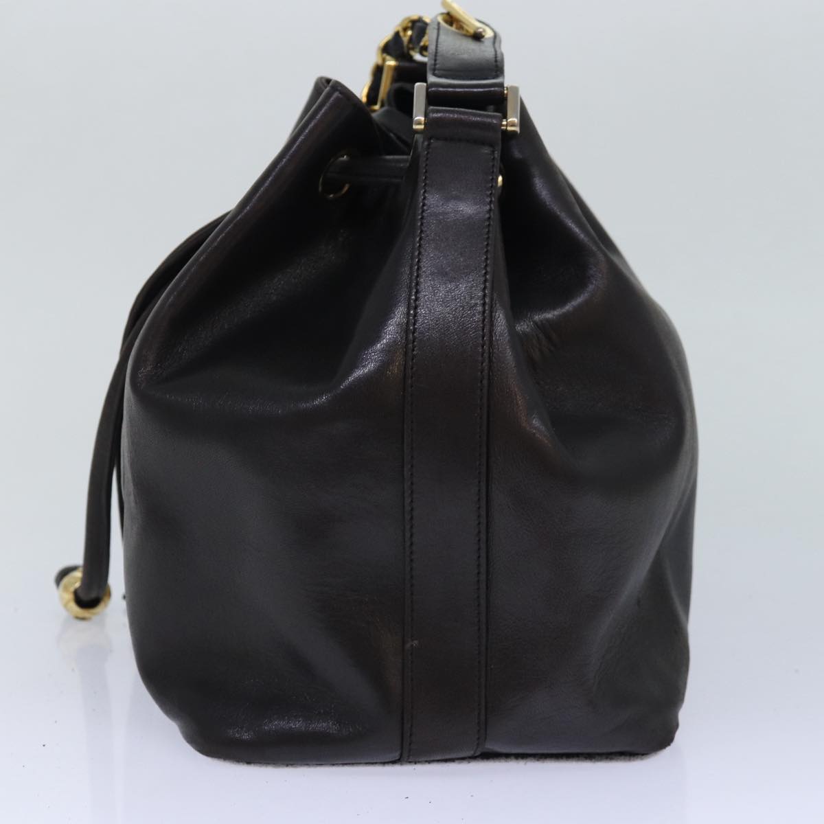 Chanel COCO Mark Drawstring Chain Shoulder Bag Leather Brown CC Auth yk