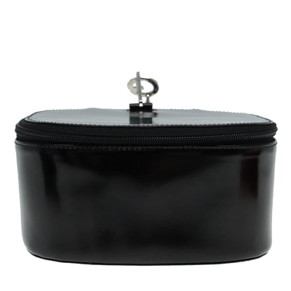 GUCCI Bamboo Vanity Hand Bag Patent Black Silver Auth yk14261
