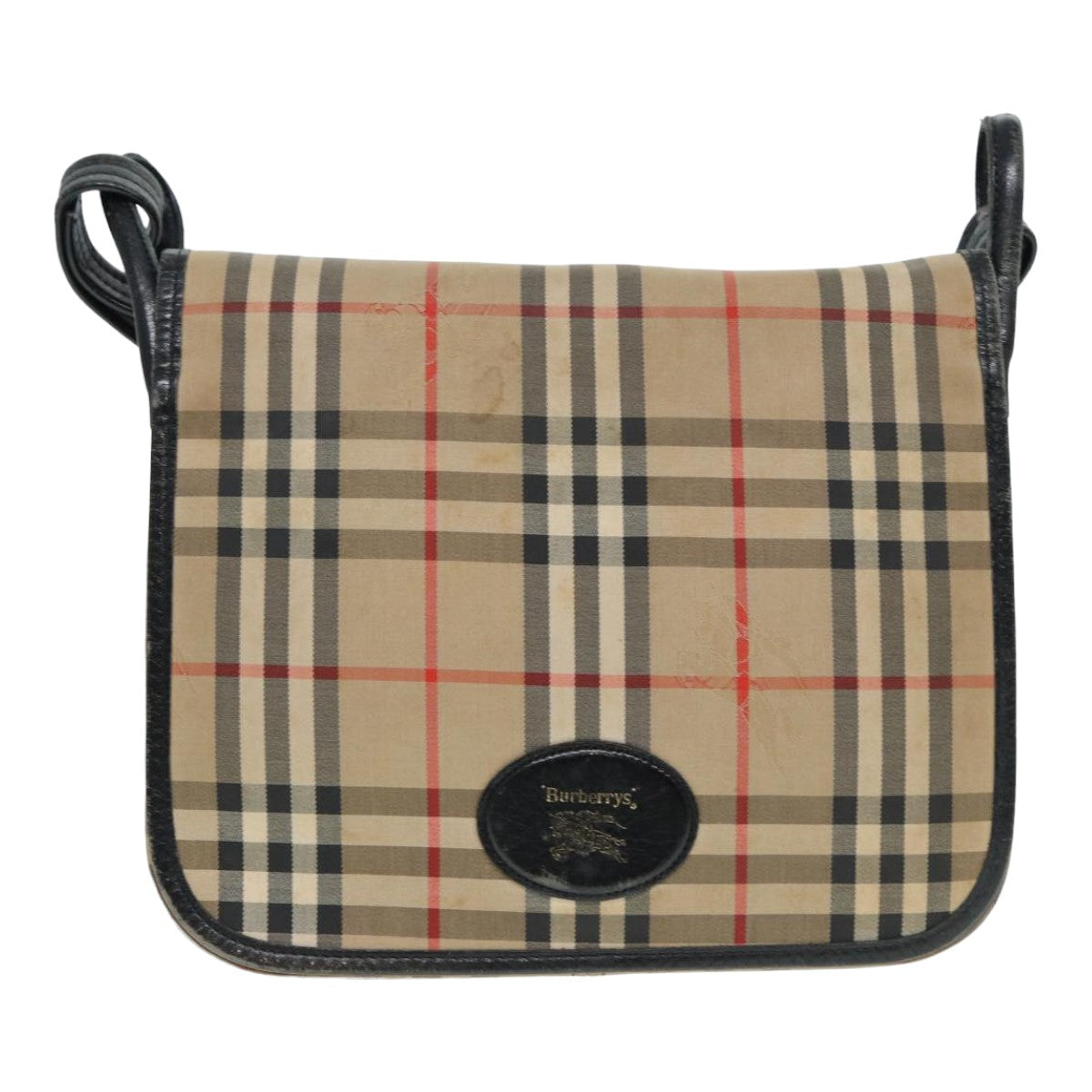 BURBERRYSs Nova Check Shoulder Bag Canvas Leather Beige Black gold Auth yk14273