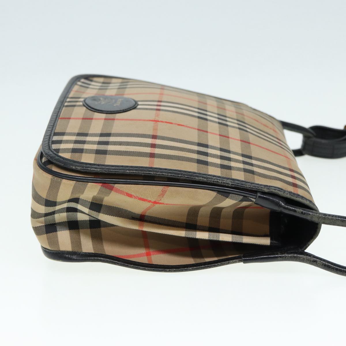 BURBERRYSs Nova Check Shoulder Bag Canvas Leather Beige Black gold Auth yk14273