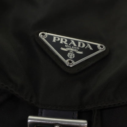 PRADA Backpack Nylon Khaki Brown Silver Auth yk14283