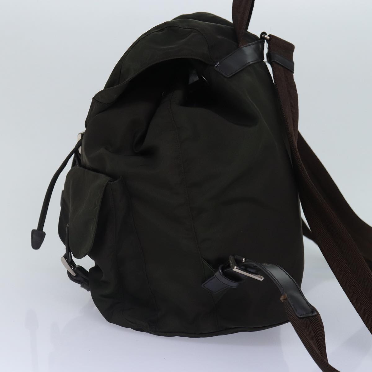 PRADA Backpack Nylon Khaki Brown Silver Auth yk14283