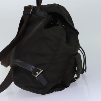 PRADA Backpack Nylon Khaki Brown Silver Auth yk14283