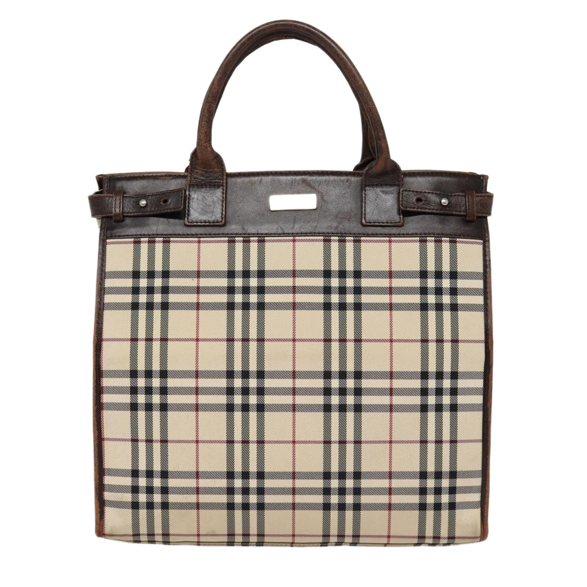 BURBERRY Nova Check Hand Bag Canvas Beige Silver Auth yk14284