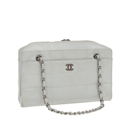 Chanel Choco Bar Chain Hand Bag Leather White Silver CC Auth yk