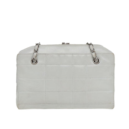 Chanel Choco Bar Chain Hand Bag Leather White Silver CC Auth yk