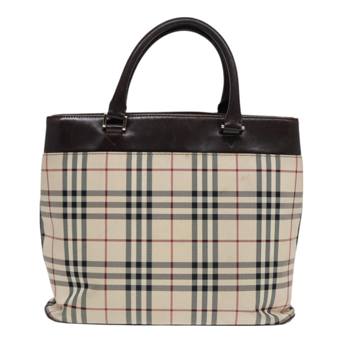 BURBERRY Nova Check Hand Bag Canvas Beige Silver Auth yk14318