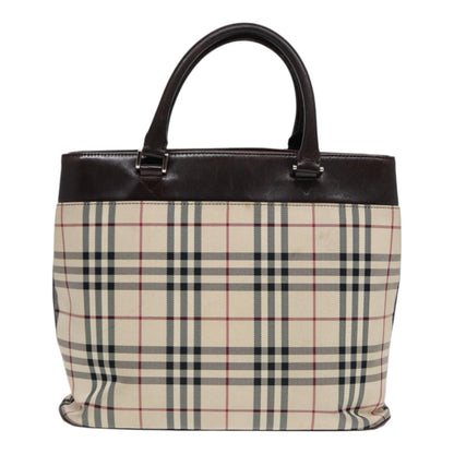 BURBERRY Nova Check Hand Bag Canvas Beige Silver Auth yk14318