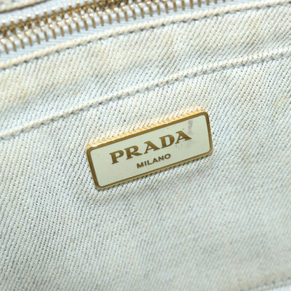 PRADA Canapa PM Hand Bag Denim Gold White Auth yk14346