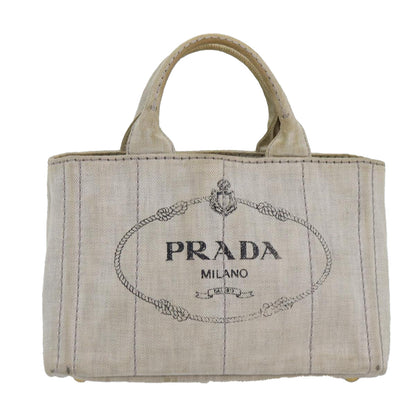 PRADA Canapa PM Hand Bag Denim Gold White Auth yk14346