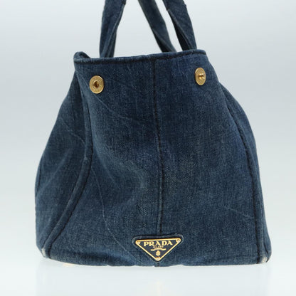 PRADA Canapa MM Hand Bag Denim Blue Gold Auth yk14385