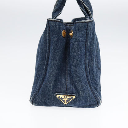 PRADA Canapa PM Hand Bag Denim Gold Blue Auth yk14411