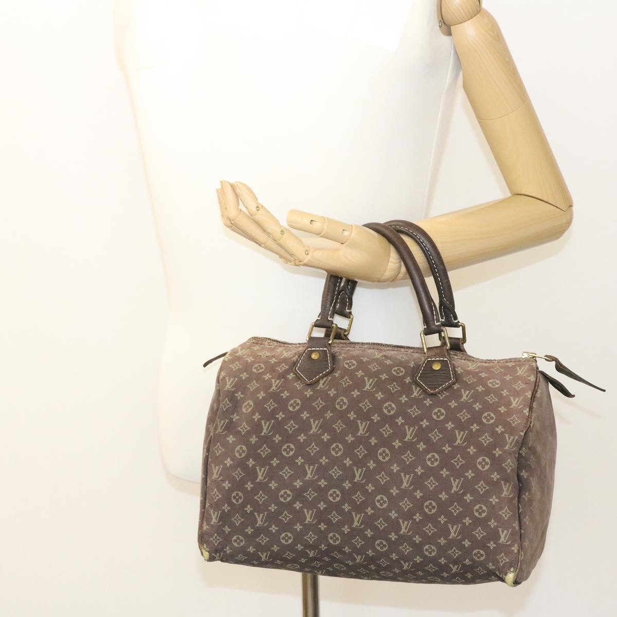 LOUIS VUITTON Monogram Mini Lin Speedy 30 Hand Bag Ebene M95224 LV yk3378