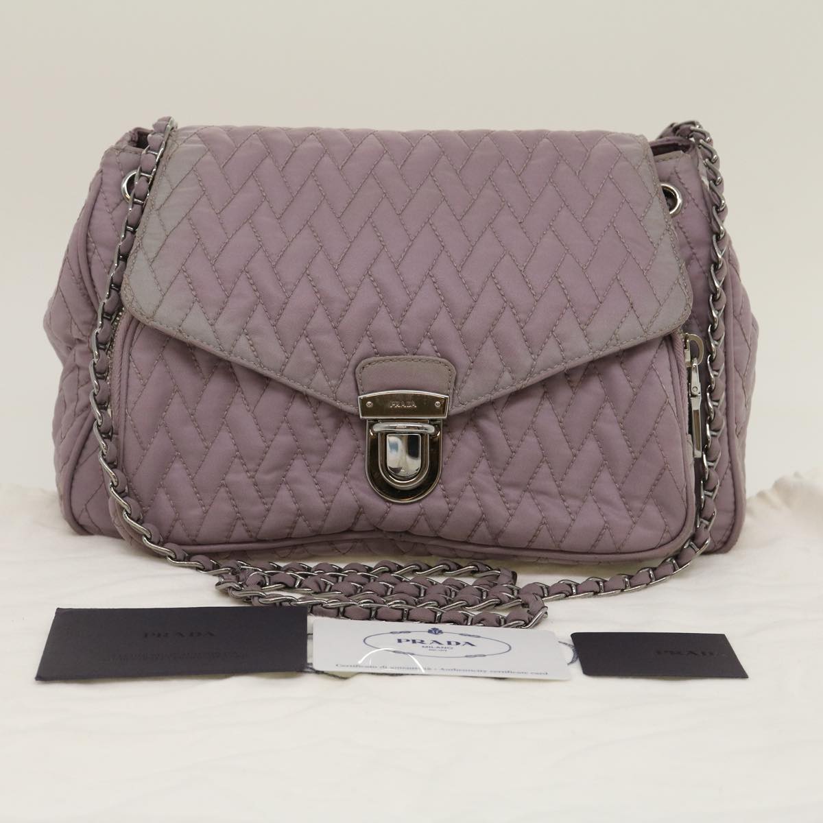 Prada Chain Shoulder Bag Quilted Nylon Purple  yk4614