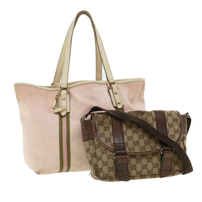 GUCCI GG Canvas Sherry Line Shoulder Bag 2Set Pink Beige  yk5006