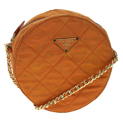 Prada Quilted Chain Shoulder Bag Nylon Orange  yk5414