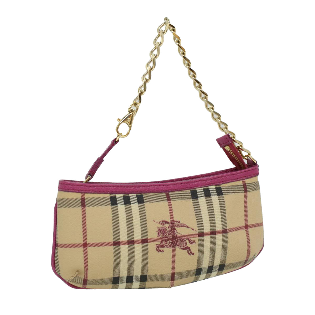 Burberry Nova Check Chain Accessory Pouch PVC Leather Beige Pink Auth yk5442