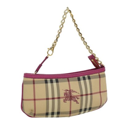 Burberry Nova Check Chain Accessory Pouch PVC Leather Beige Pink Auth yk5442