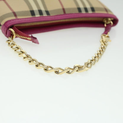 Burberry Nova Check Chain Accessory Pouch PVC Leather Beige Pink Auth yk5442