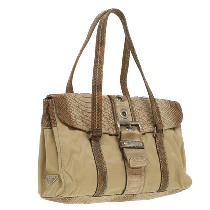 Prada Snake pattern Semi-Shoulder Shoulder Bag Nylon Beige  yk5620