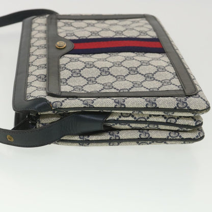 GUCCI GG Canvas Sherry Line Shoulder Bag PVC Leather Gray Red Navy  yk6173B