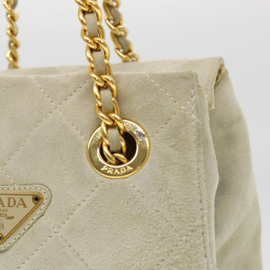 Prada Quilted Chain Shoulder Bag Suede Gray  yk6604