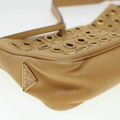 Prada Punching Shoulder Bag Leather Beige  yk6935