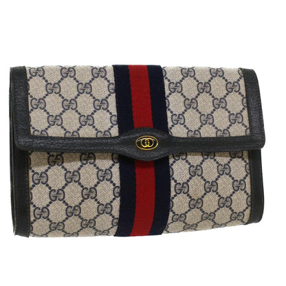 GUCCI GG Canvas Sherry Line Clutch Bag PVC Leather Gray Red Navy  yk7169