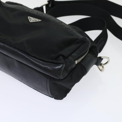 PRADA Shoulder Bag Nylon Leather Black Auth yk7476