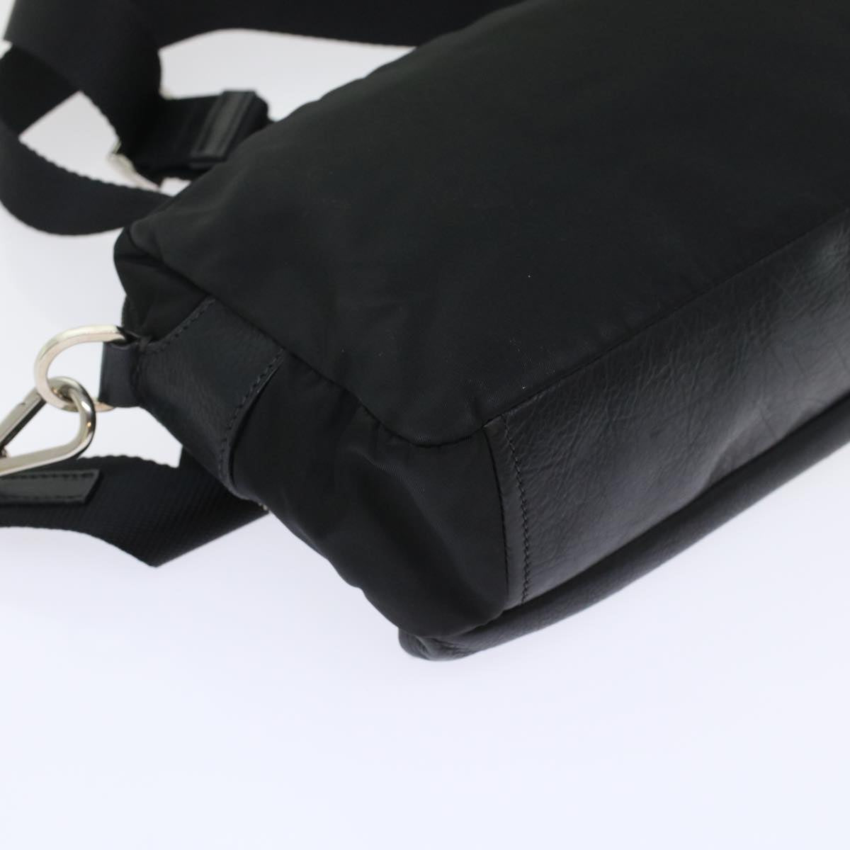 PRADA Shoulder Bag Nylon Leather Black Auth yk7476