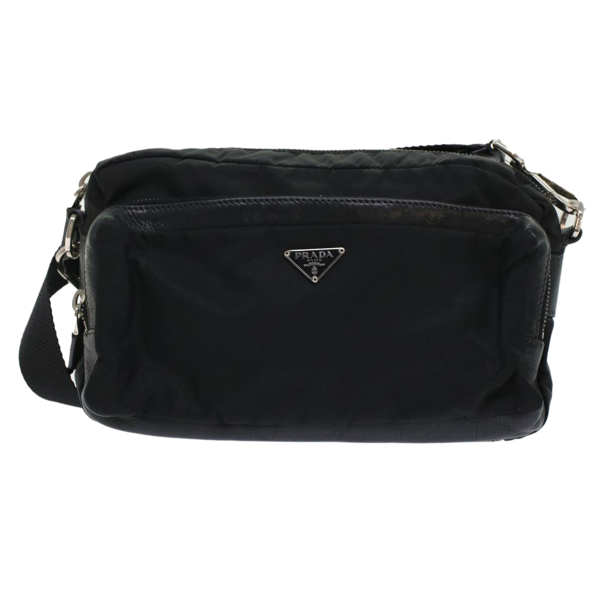 PRADA Shoulder Bag Nylon Leather Black Auth yk7476