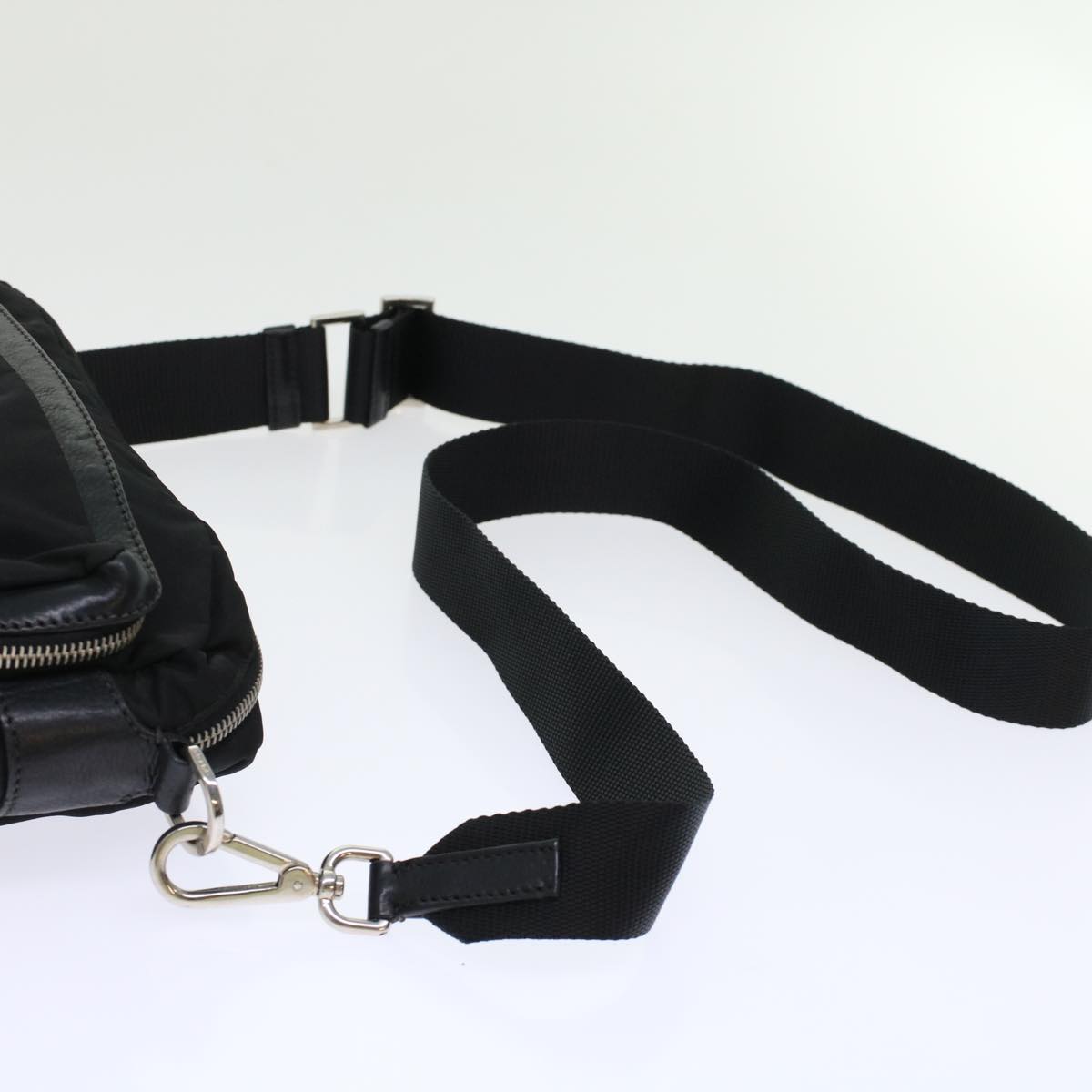 PRADA Shoulder Bag Nylon Leather Black Auth yk7476