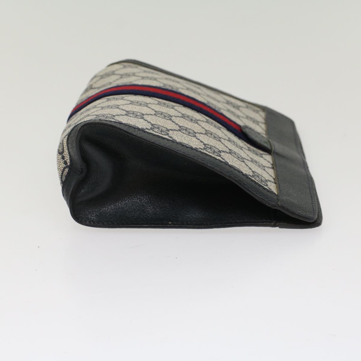 GUCCI GG Canvas Sherry Line Clutch Bag PVC Leather Navy Red  yk7860