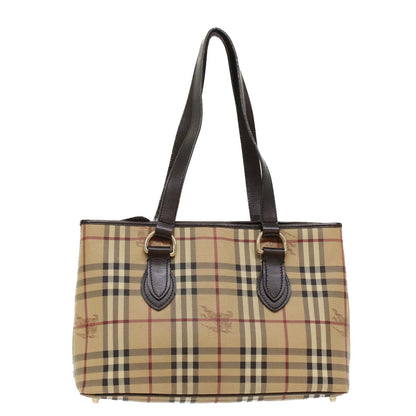 Burberry Nova Check Shoulder Bag PVC Leather Beige Dark Brown Auth yk7975