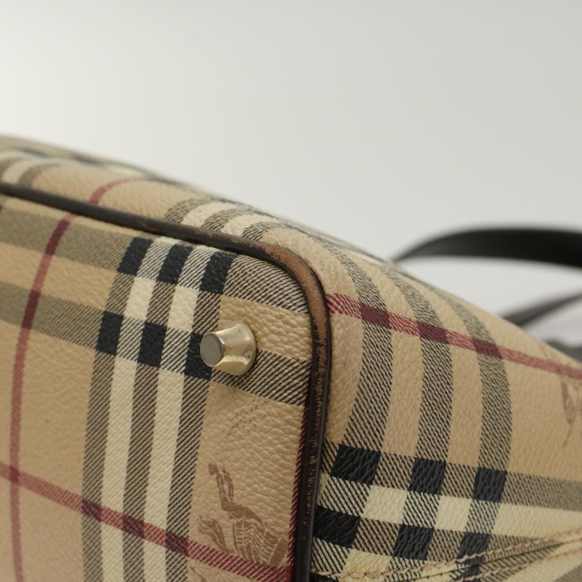 Burberry Nova Check Shoulder Bag PVC Leather Beige Dark Brown Auth yk7975