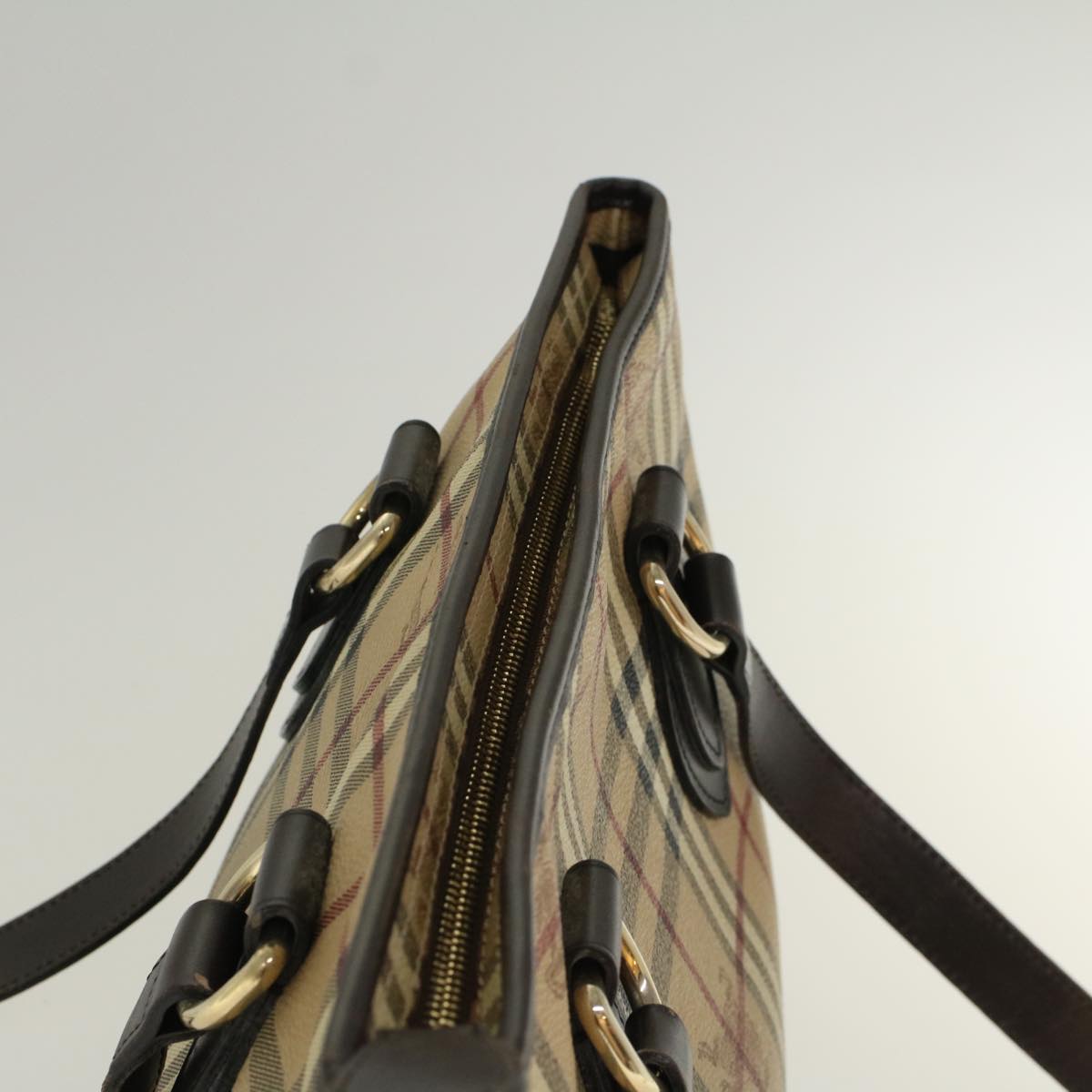 Burberry Nova Check Shoulder Bag PVC Leather Beige Dark Brown Auth yk7975