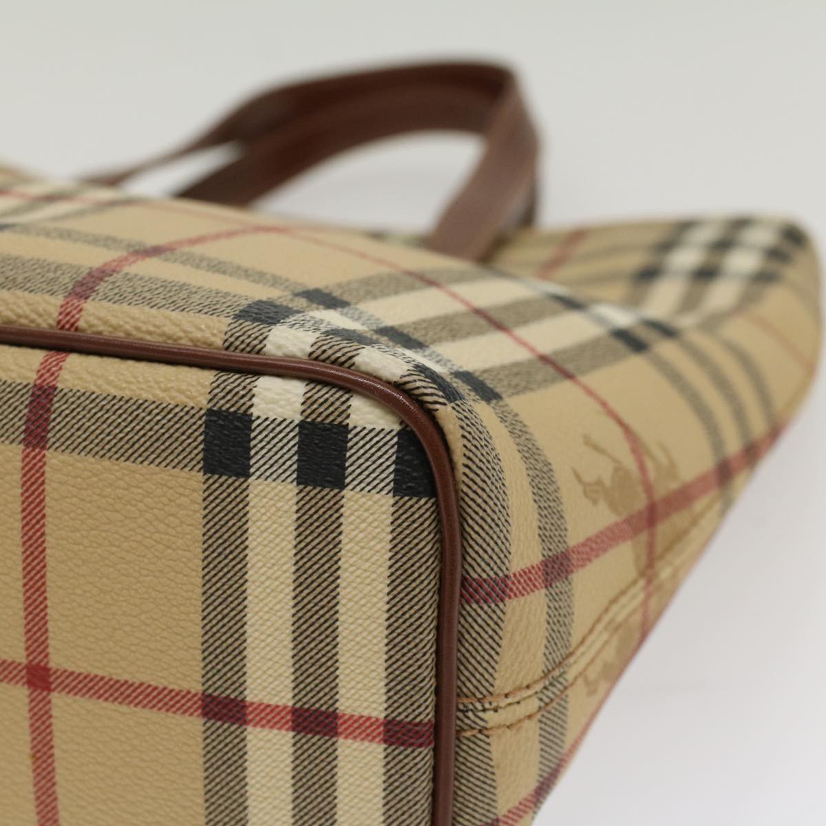 Burberry Nova Check Hand Bag PVC Leather Beige Auth yk8286