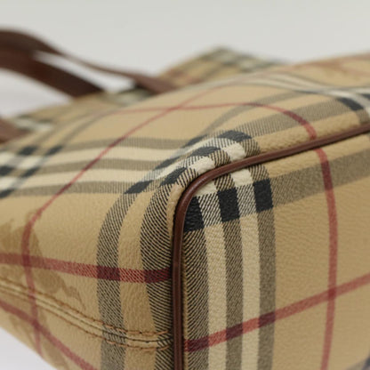 Burberry Nova Check Hand Bag PVC Leather Beige Auth yk8286